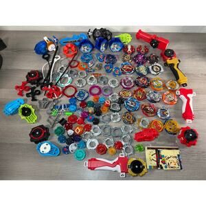 Beyblade Burst Lot – 100+ Pieces Tops, Launchers, Rings, Parts – Mixed Hasbro TT